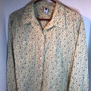 Gap XXL Button Down Green Shirt with Purple Flower